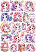 Kawaii Eenhoorn Stickerparadijs – Printbaar Stickervel | Digitale Download
