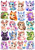 Kawaii fantasiedieren stickervel | Gratis download